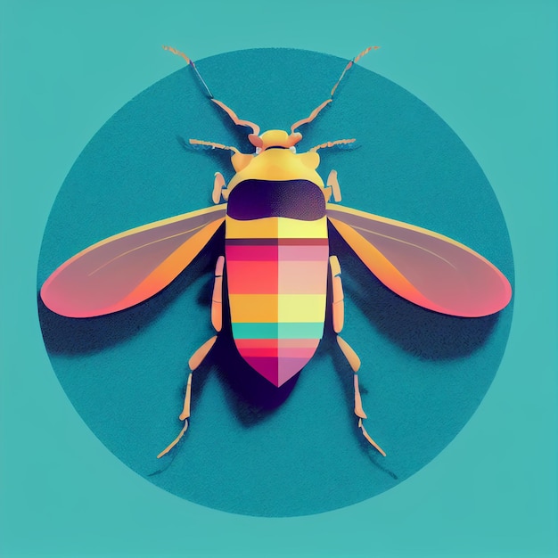 Ilustración del diseño del logotipo del personaje Insect en una ilustración 2D de estilo minimalista creada con tecnología de IA generativa