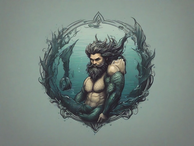 Ilustración del diseño del logotipo de la sirena macho