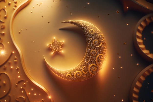Ilustración de diseño de la luna creciente que marcará el comienzo del mes sagrado del ramadán generado por IA