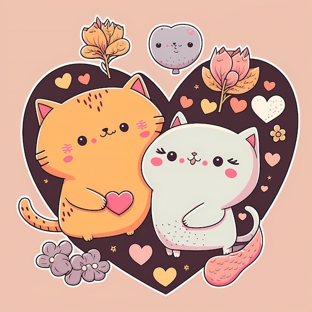 Ilustración de diseño de pegatina de gato kawaii adorable y lindo