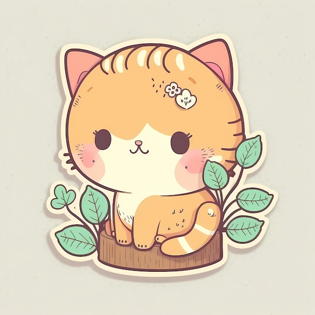 Foto ilustración de diseño de pegatina de gato kawaii adorable y lindo