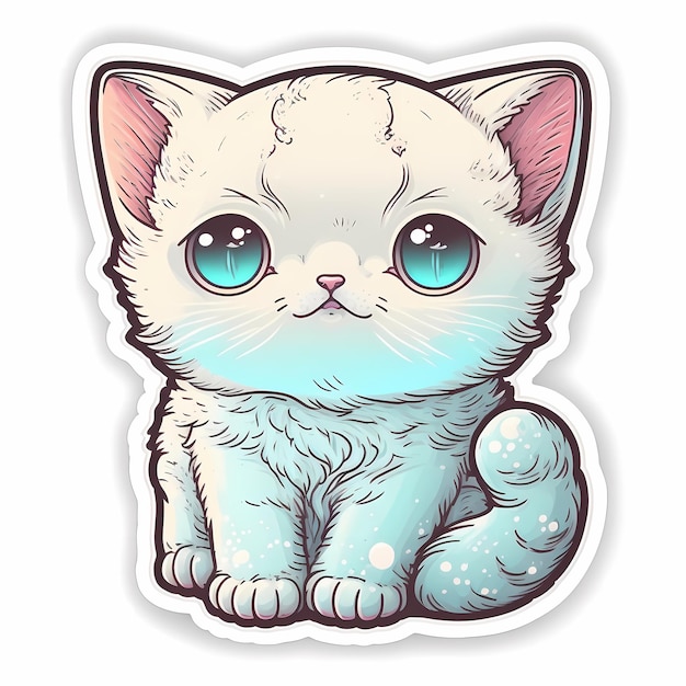 Ilustración de diseño de pegatina de gato kawaii adorable y lindo