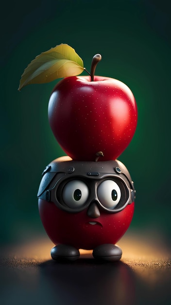 Ilustración de diseño de personajes de dibujos animados de manzana en 3D