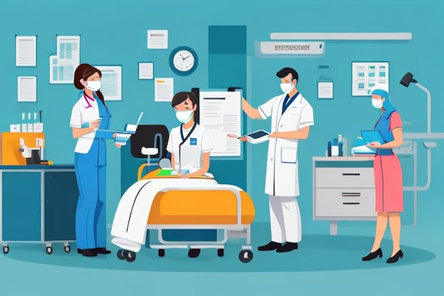 Ilustración de diseño plano 2d en hospital Ai generativo