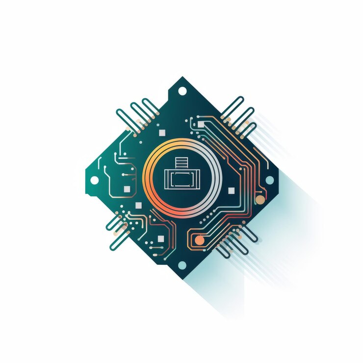 Foto ilustración de diseño plano de la placa de circuitos teal y amber