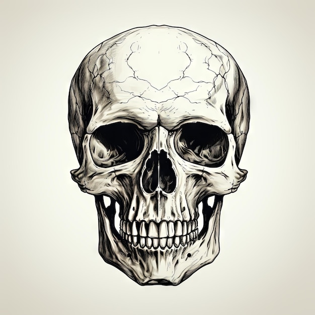 Ilustración de un diseño de tatuaje de arte de calavera con estilo