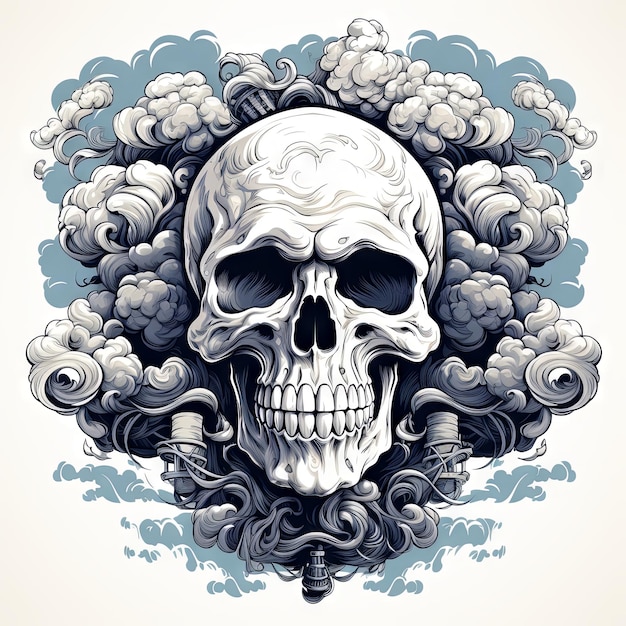 Ilustración de un diseño de tatuaje de arte de calavera con estilo