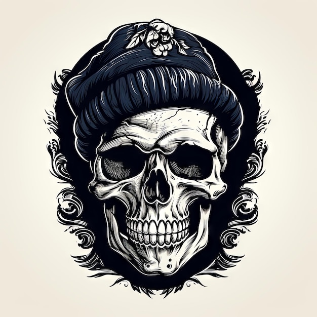 Foto ilustración de un diseño de tatuaje de arte de calavera con estilo