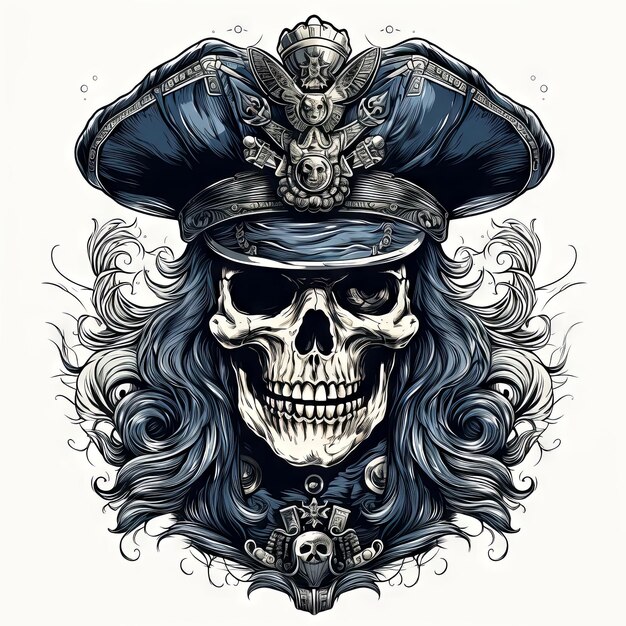 Ilustración de un diseño de tatuaje de arte de calavera con estilo