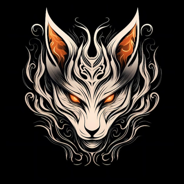 ilustración de diseño de tatuaje de máscara kitsune