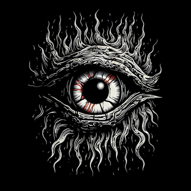 Foto ilustración de diseño de tatuaje de ojo de fuego de cíclope