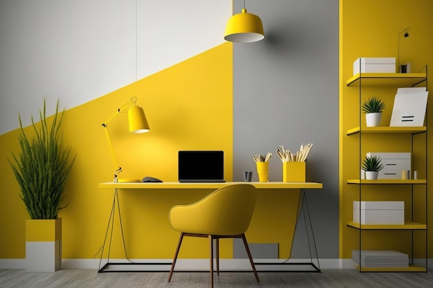 Ilustración de diseños de maquetas de sala de trabajo amarilla