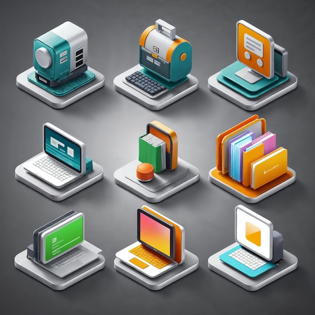 Ilustración de los dispositivos digitales isométricos