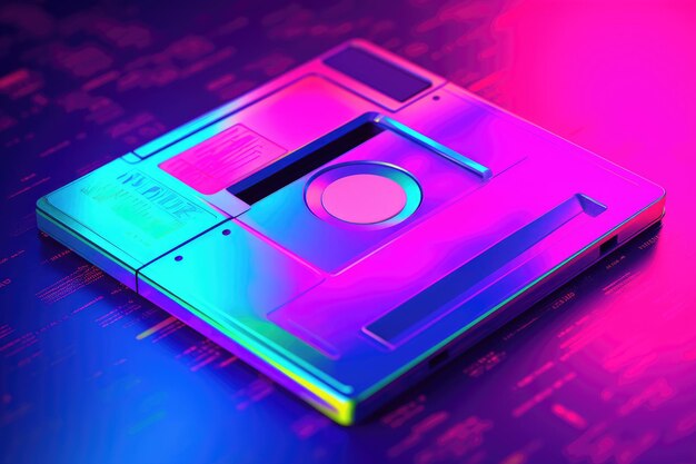 Foto ilustración de disquete en el estilo futurista de retroondas