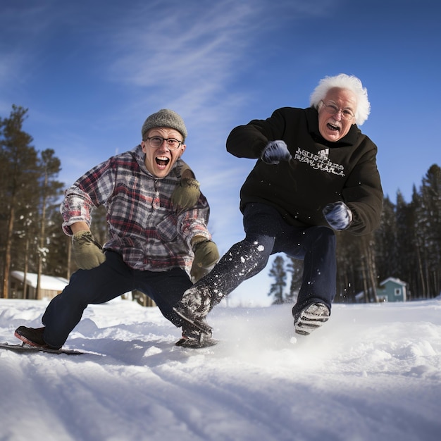 Foto ilustración de la diversión invernal para personas mayores