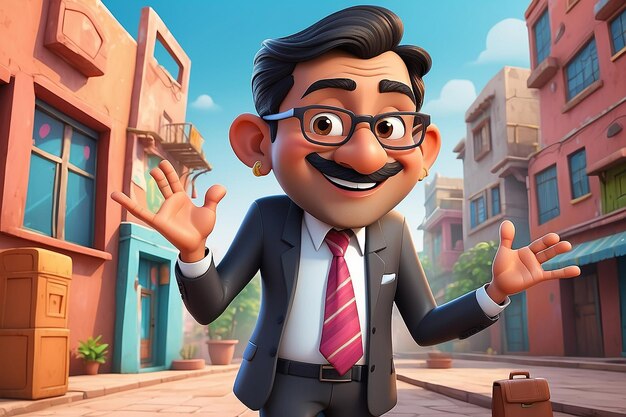 Ilustración divertida en 3D de un personaje de un hombre de negocios indio