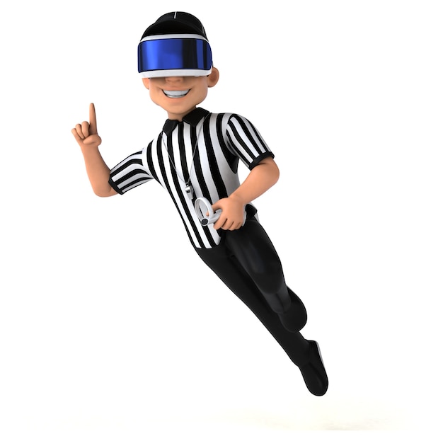 Ilustración divertida de un árbitro con un casco de realidad virtual