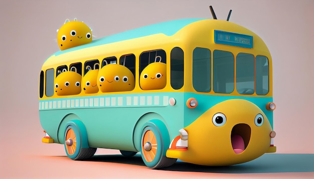 Foto ilustración divertida y linda del autobús escolar generar ai