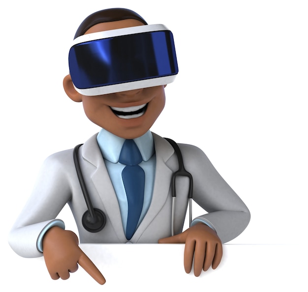 Ilustración divertida de un médico con un casco de realidad virtual
