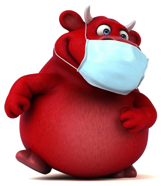 Ilustración divertida de un toro rojo con una máscara