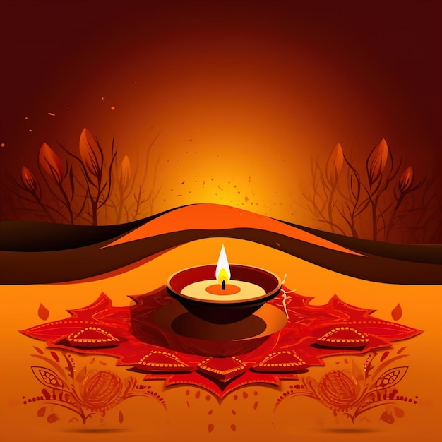 Ilustración de diya en la celebración de diwali celebración de diwali en india