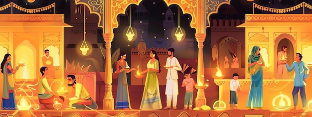 Ilustración de diya en la celebración de Diwali Ilustración