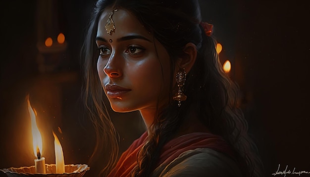 Ilustración de diya en la celebración de Diwali.