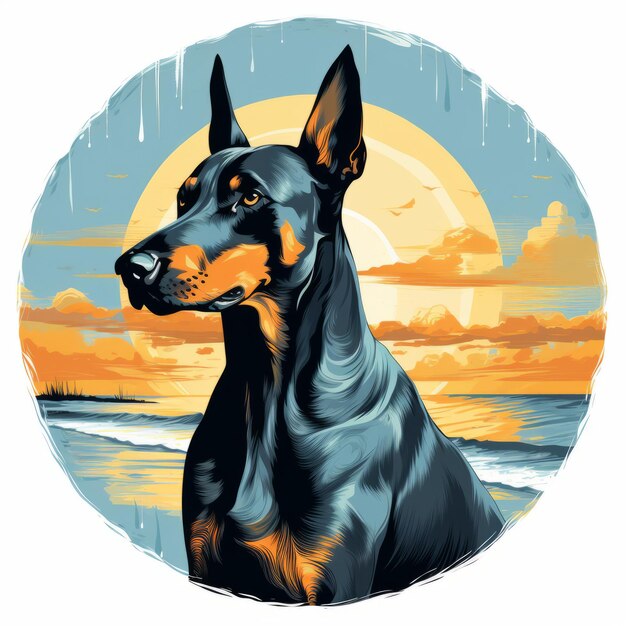 Foto ilustración del doberman pinscher al atardecer