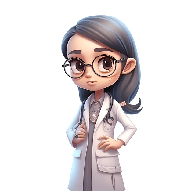 Ilustración de una doctora con gafas y un estetoscopio