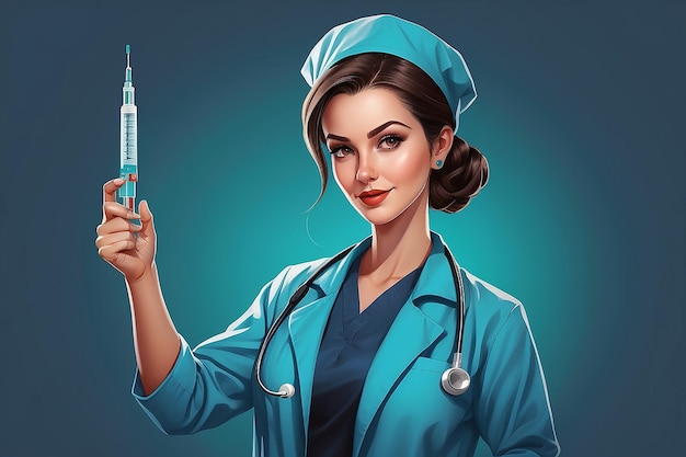 Una ilustración con una doctora sosteniendo una jeringa