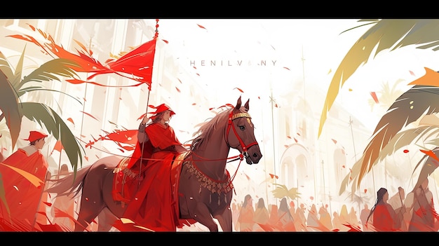 Ilustración del Domingo de Ramos en rojo