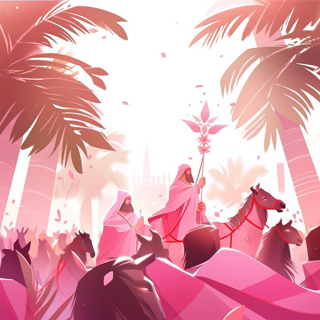 Ilustración del Domingo de Ramos en rosa