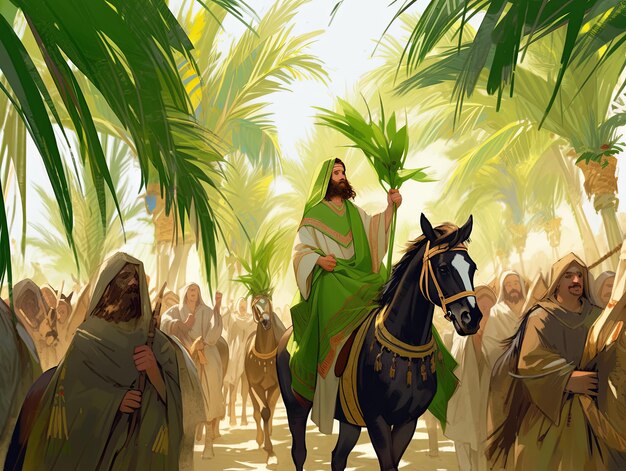 Ilustración del Domingo de Ramos en verde