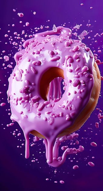 Una ilustración de donut helado con glaseado morado y un agujero en el medio