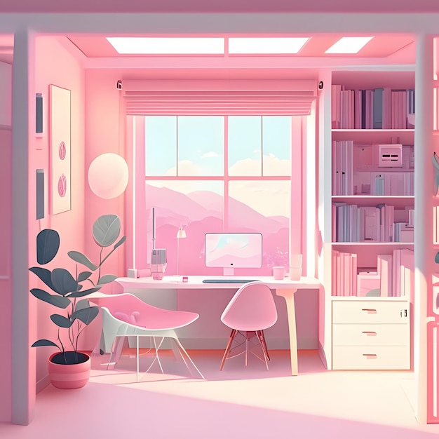 ilustración de dormitorio rosa
