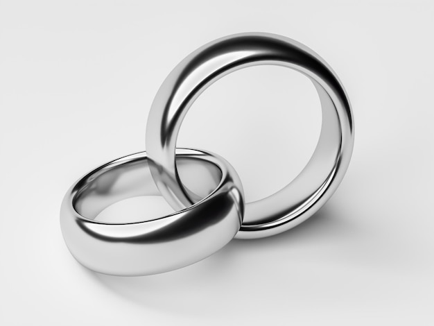 Foto ilustración de dos anillos de boda de plata conceptos de unidad y amor representación 3d