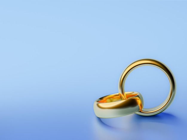 Ilustración de dos anillos de bodas de oro con conceptos de unidad de fondo en blanco