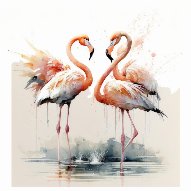 Ilustración de dos flamencos bailarines rosados AI generativo