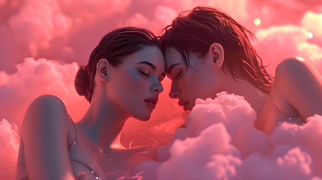 Foto ilustración de dos mujeres enamoradas diseño del día de san valentín