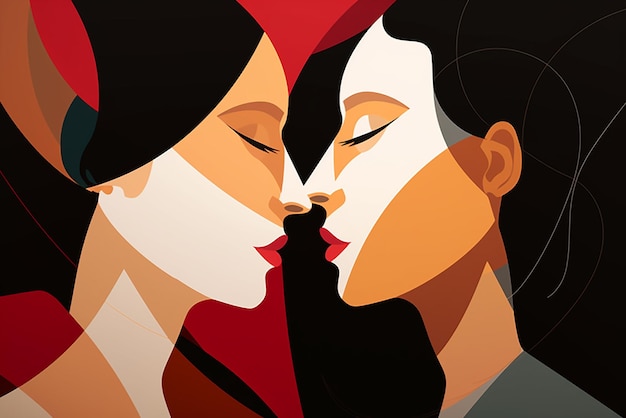 Ilustración de dos mujeres mirándose el uno al otro amor femenino