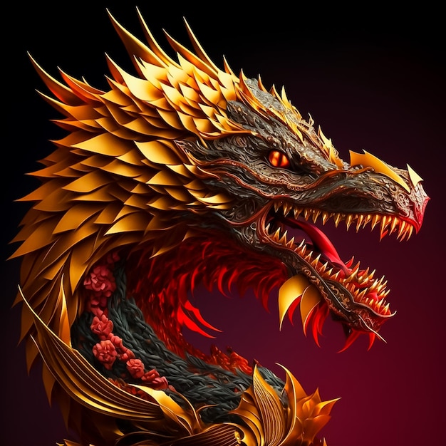 Ilustración de dragón alado rojo de fantasía feroz Generado por IA