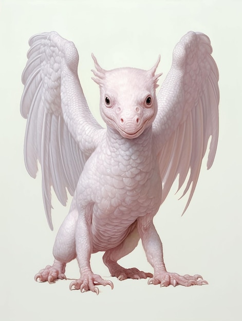 Una ilustración de un dragón blanco con alas extendidas