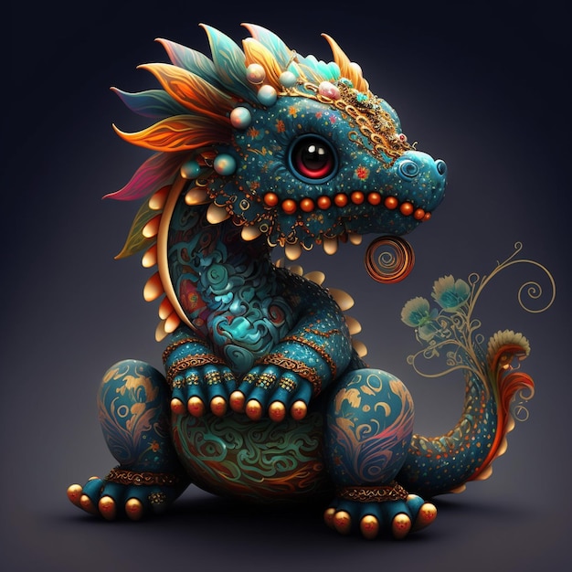 Ilustración de dragón chino de fantasía mágica linda colorida