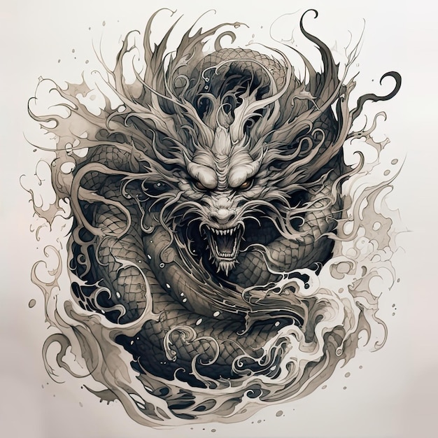 Ilustración de dragón de fantasía en fondo blanco