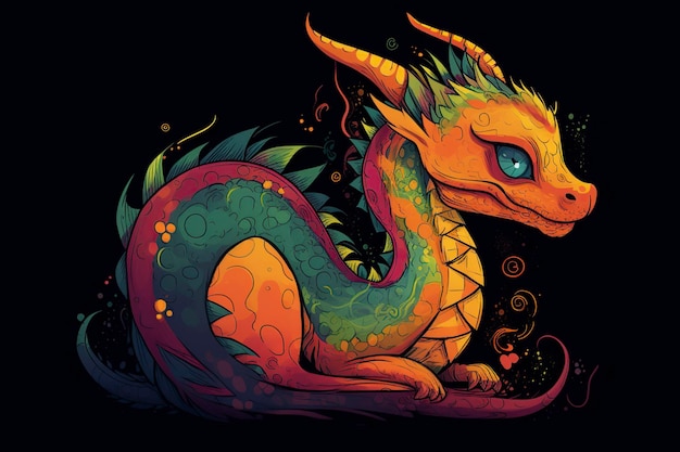 Foto ilustración de un dragón lindo y colorido