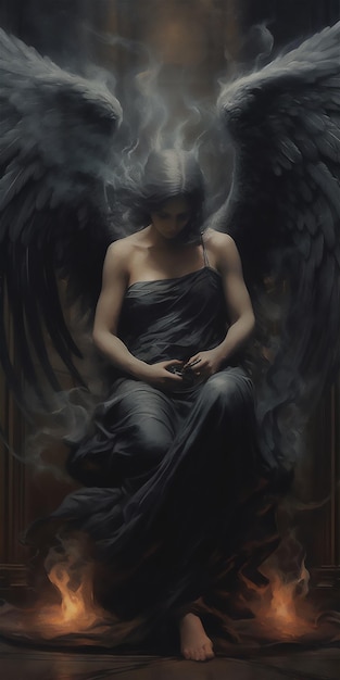 ilustración dramática de un ángel oscuro
