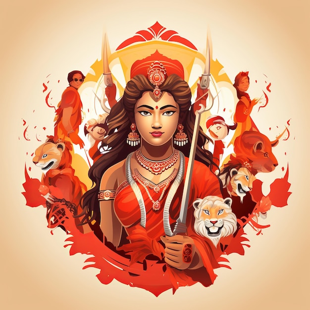 Ilustración de Durga Puja también conocida como Durgotsava o Sharodotsav