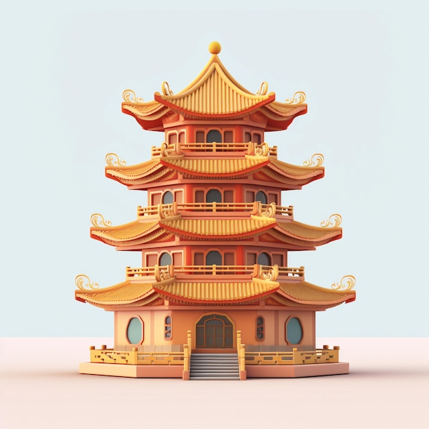 Ilustración de edificio emblemático de pagoda de arquitectura tradicional china