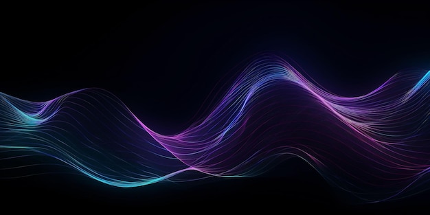 Ilustración del efecto de luz ondulada de neón en un fondo oscuro creada con tecnología de IA generativa