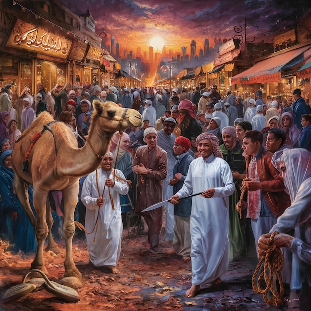 Foto ilustración de eid al adha foto una pintura de un camello con la palabra jesús en él
